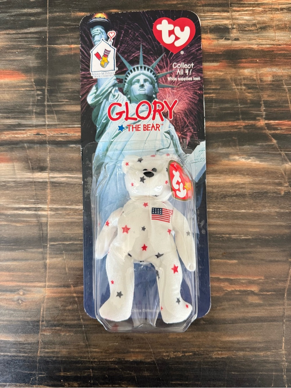 Ty Glory Patriotic White Bear with Red & Blue Stars